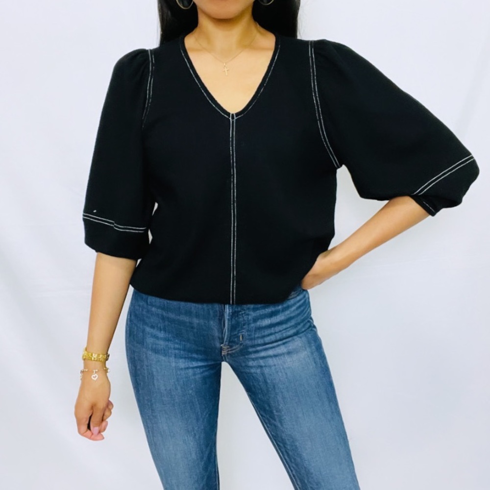 Current Air | Black Puff Sleeve Peasant Top Anthro - Picture 6 of 8